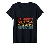 Damen Eat Sleep Kitesurfing Repeat Funny Kitesurfen T-Shirt mit V-Ausschnitt