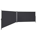 SONGMICS Doppelseitenmarkise, 1,8 x 6 m (H x L), ausziehbare Seitenmarkise, Sichtschutz, Sonnenschutz, Seitenrollo, für Balkon, Terrasse und Garten, anthrazit GSA360G