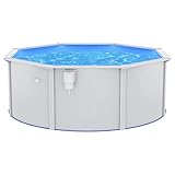 Gecheer Planschbecken mit Stahlwand Gartenpool Aufstellpool Swimmingpool Stahlrahmenbecken Hundepool Pool Rund 360x120 cmWeiß