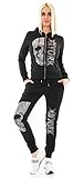 xy Damen Jogginganzug Sport Fitness Freizeit Jacke Hose Strass Nieten Skull Kapuze (S/M, s)