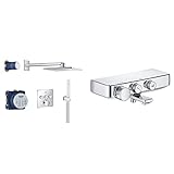 GROHE SmartControl | Duschsystem, eckig | chrom | 34712000 & Grohtherm SmartControl | Thermostat- Wannenbatterie, integrierte GROHE EasyReach Duschablage | chrom | 34718000