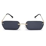 CCTYJ Sonnenbrillen Randlose rechteckige Sonnenbrille Frauen klare Farbe Quadrat Sonnenbrille für Männer kleine Größe UV400-Gold mit schwarz