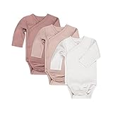 LaLoona Wickelbody Langarm 3er Pack - Baby Body Set aus Baumwolle, Langarmbody mit Knöpfen, ÖkoTex Standard 100 geprüft - 62-68 - Rosa