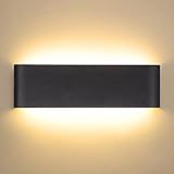 Schiele Wandleuchte Schwarz 12W LED Wandlampe Innen 2800K Warmweiß Moderne 30cm 960LM Flurlampe Aluminium Badezimmer Lampe Wand Up Down Wandbeleuchtung für Korridor Schlafzimmer Wohnzimmer Treppenhaus