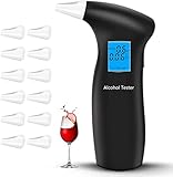 RUTIDA Alkoholtester, Polizeigenau Alkoholmessgeräte mit 12 Mundstücken, Professioneller Alkohol Tester Promilletester BAC-Tester mit LCD-Bildschirm Blauer Hintergrundbeleuchtung