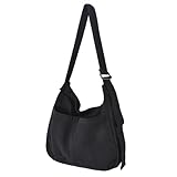 SAVOSWEET Shopper Tasche Stoff, Schultertasche Canvas, Umhängetasche Unisex Groß mit Reißverschluss Schwarz, Einkaufstasche Faltbar, Leinwand Handtasche für Büro Schule Reisen Einkaufen