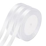 66m Satinband Weiss, 10mm Satinband Deko Schleifenband Dekoband Breite Seidenband für Hochzeit Geburtstag Bastelarbeiten Party Geschenkverpackung(22m/Rollen)