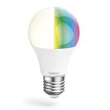 Hama WLAN LED Lampe E27 (Smart Home Lampe 10W Glühbirne, dimmbar, mehrfarbig RGBW, WIFI LED Lampe mit Sprachsteuerung und App, kompatibel mit Alexa, Google, Siri, Apple, kein Hub nötig)