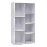 WOLTU Bücherregal Weiß, Standregal, freistehendes Aufbewahrungsregal, Raumteiler, Büroregal Aktenregal, 7 Fächer verschiedener Größe, 59,5x108x29,5 cm, SK004ws