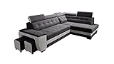 Robin Grand Ecksofa mit Schlaffunktion, Schlafsofa mit Bettkasten und Zwei Hocker, Freistehendes Eckcouch in L-Form, verstellbare Kopfstützen, Polstergarnitur Sofa