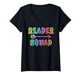 Damen READER SQUAD Lehrer für virtuelle Alphabetisierung 100. Schultage T-Shirt mit V-Ausschnitt