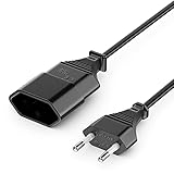 deleyCON 1m Stromkabel Verlängerung Netzkabel Verlängerungskabel Typ-C-Stecker Eurostecker auf Typ-C Euro Buchse TV PC Computer Monitor Beamer Lampe Haushaltsgeräte - Schwarz