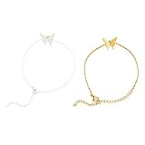 Clicitina Europa und die Vereinigten Staaten Grenze Gold und Silber Schmetterling Karte Armband Paare Armband einfache Kette Damen Stil Armband Bunte Steine (Gold, One Size)