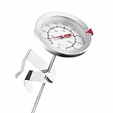 Thermometer, Küchenthermometer aus Edelstahl mit praktischem Clip für Milchschaum, Einstechmeter Grillthermometer, Fleischthermometer zur Kerntemperaturmessung, Temperaturbereich 0-300°C (19.5CM)