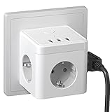 Steckdosenwürfel, USB Steckdosenadapter, 3 Fach Steckdosen mit 3 USB Ladegerät Anschluss, 6-in-1 Mehrfachsteckdose mit Schalter, Kabellos Steckdose Würfel mit Steckdosenleiste für Büro