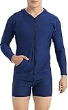 Halcurt Rash Guard Herren Protective SPF Swim Shirt Hooded Front Zip Badeanzug Top S