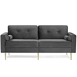 VASAGLE 3-Sitzer Sofa, Couch für Wohnzimmer, Bezug aus Samt, für Wohnungen, kleinen Raum, Holzgestell, Metallbeine, einfacher Aufbau, modernes Design, 183 x 78 x 88 cm, grau LCS001G01