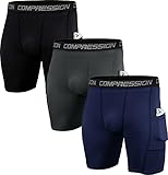 Holure Herren 3er Pack Funktion Kompression Shorts mit Taschen Schwarz/grau/Marine L