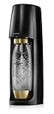 SodaStream Spirit Sparkling Water Maker Maschine mit 1 Liter wiederverwendbarer BPA-freier Wasserflasche für Kohlensäure und 60 Liter CO2-Gaszylinder – Schwarz & Gold