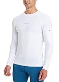 BALEAF Herren Rash Guard UV Shirt Langarm UPF 50+ Sonnenschutz Kompressionsshirt Schwimmshirt Badeshirt Surfshirt mit Reißverschlusstasche am Arm Weiß L