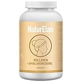 NaturElan Collagen Hyaluronsäure Kapseln hochdosiert - 180 Kapseln Mit Coenzym Q10 und Vitamin C, für Haut, gegen Falten und schlaffe Haut, ohne Zusätze, in Deutschland produziert