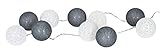 levandeo Lichterkette 10 LED Kugeln D4cm Lampions Baumwolle Weiß Grau Cotton Girlande Deko Cottonballs