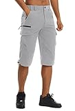 KEFITEVD 3/4 Fahrradhose Herren Leicht Kurz Hose Sommer Atmungsaktiv Kletterhose Frühling Trekkinghose Outdoor Verschleißfeste Caprihose Elasstisch Cargo Shorts Hellgrau 36