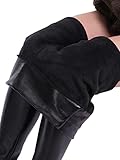 Minetom Damen Sexy Hohe Taille Skinny Kunstleder Leggings PU Leder Hose Lederhosen Gefütterte Winter Fleece Samt Leggins Strumpfhosen Treggings 1 A Schwarz Fleece M