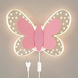 10W LED Wandleuchte mit Schalter, Schmetterling Wandlampe mit Stecker Kinderzimmer Nachtlicht Junge Mädchen Raumlampe Wandspot Kinder Schlafzimmer Nachttischlampe Modern Innen Wandbeleuchtung Dimmbar