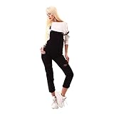 OSAB 77133 Fashion Damen Latzhose Latzjeans Röhrenjeans Risse Hosenträgern Overall Trägerhose