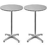 Deuba Stehtisch 2er Set Klappbar Höhenverstellbar 70 cm / 115 cm Hoch Aluminium Ø 60 cm Edelstahl Indoor Outdoor Rund Bistrotisch Biertisch Partytisch