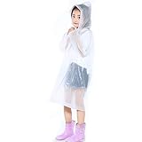 Fodlon Kinder Regenmantel für Mädchen Jungen, Wasserdicht Eva Regenponcho mit Kapuze, Klar Kleinkind Regenjacke Regencape, Kinder Regenumhang für Outdoor Radfahren Wandern Camping (Weiß)