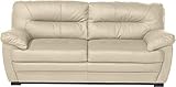 Mivano 3er-Sofa Royale / Zeitlose, bequeme Ledercouch mit hoher Rückenlehne / 190 x 86 x 90 / Lederimitat, Beige