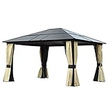 Outsunny Luxus Pavillon Gartenpavillon Alu Gartenzelt Partyzelt mit lichtdurchlässigem PC Dach 430 x 360 x 280 cm