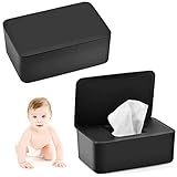 2 Stück Feuchttuch box,Feuchttücher Spenderbox,Toilettenpapier box mit Deckel,Serviettenbox,Baby Feuchttuchbox,Tücherbox,Serviettenbox mit Deckel (Schwarz)