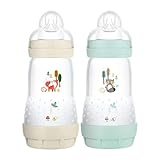 MAM Easy Start Anti-Colic Elements Babyflasche im 2er-Set (260 ml), Milchflasche für die Kombination mit dem Stillen, Baby Trinkflasche mit Bodenventil gegen Koliken, 0+ Monate, Fuchs/Waschbär