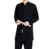 Streetwear Thin Tang Anzug Mantel Herren Leinenjacke Schwarz Langer Mantel Herren Hanfu Chinesischer Stil Robe Windbreaker, Schwarz , XXL