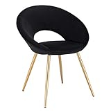 WOLTU® Esszimmerstuhl BH230sz-1 1 Stück Küchenstuhl Polsterstuhl Wohnzimmerstuhl Sessel, Sitzfläche aus Samt, Gold Metallbeine, Schwarz