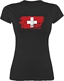 Fussball WM 2022 Fanartikel - Schweiz Vintage - M - Schwarz - Tshirt Frauen Schweiz - L191 - Tailliertes Tshirt für Damen und Frauen T-Shirt