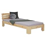 Homestyle4u 2191, Einzelbett Holzbett 90x200 mit Lattenrost Natur Kiefer Bett Bettgestell Massivholz