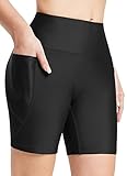 BALEAF Damen Badeshorts UPF50+ Badehose Chlorbeständig Boardshorts Hohe Taille Schwimmhose Bauchkontrolle Schwimmshorts Schwimmunterteil mit Taschen Schwarz L