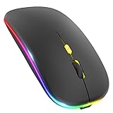 PASONOMI Aktualisierung Kabellose Maus, LED Wiederaufladbare Leise Funkmaus Laptop Wireless Mouse, 2.4G USB Mäuse mit USB-Empfänger Typ-C Kompatibilität mit Computer/PC/Tablet (Schwarz)