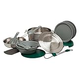 Stanley Adventure Full Kitchen Basecamp Kampingkochset 3,5 Liter – 21-teiliges Camping Kochgeschirr - Edelstahltopf mit Luftdurchlässigem Deckel - Kochset für Rucksacktouren, Wandern und Zelten