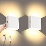 Lightess 2Pcs LED Wandleuchten Innen, Batteriebetrieben, Dimmbare Wandleuchte mit Touch Control, Wiederaufladbar USB, Warmweiß, Up Down Wandlampe Akku Wandleuchten für Schlafzimmer Wohnzimmer, Weiß