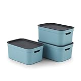 Jive Dekobox 3er-Set Aufbewahrungsbox 5l mit Deckel, Kunststoff (PP recycelt), türkis/anthrazit, 3x5l (27.8 x 19.5 x 22.4 cm)