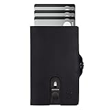 SLIMJACK® Jackster Wallet I Kreditkartenetui mit RFID-Schutz I Geldbeutel für Herren I Slim Wallet mit Münzfach I Clip aus Aluminium I Smart Wallet für Karten & Münzen I Echtleder Schwarz