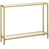 HOOBRO Konsolentisch mit Ablagen, 100 cm Beistelltisch, Hartglas, Eingangstisch, moderner Sofatisch, Ausstellungstisch, Metallgestell, für Wohnzimmer, Flur, goldfarben EGD04XG01