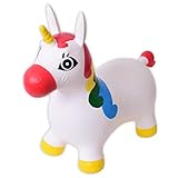 TE-Trend Hüpftier Einhorn Pferde Spielzeug Hüpfpferd Hüpfball ab 2 3 4 5 6 Jahre Hopser Unicorn Pferd zum draufsitzen und hüpfen Regenbogen Weiß Mehrfarbig