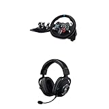 Logitech G29 Driving Force Gaming Rennlenkrad, Zweimotoriges Force Feedback, 900° Lenkbereich, Racing Leder-Lenkrad, Verstellbare Edelstahl Bodenpedale, für PS5, PS4, Mac-Schwarz + PRO Gaming-Headset