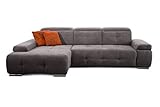 CAVADORE Schlafsofa Mistrel mit Longchair XL links / Große Eck-Couch im modernen Design / Mit Bettfunktion / Inkl. verstellbare Kopfteile / Wellenunterfederung / 273 x 77 x 173 cm(B x H x T) / Grau